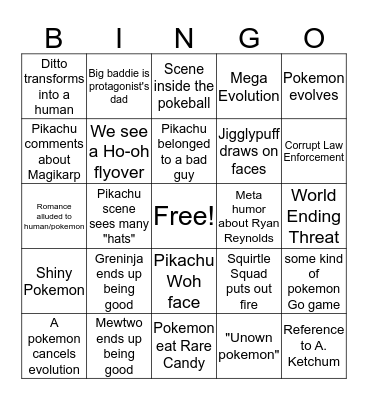 Marlon & Kirk Detective Pikachu Bingo Card