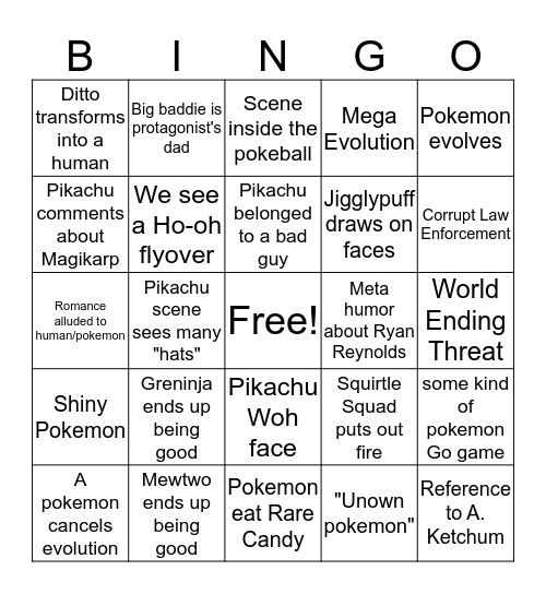 Marlon & Kirk Detective Pikachu Bingo Card