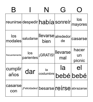 Capítulo 4B Realidades 2 Bingo Card