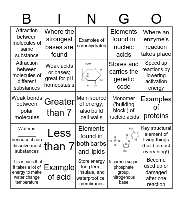 Biology Bingo--Chemistry of Life Bingo Card