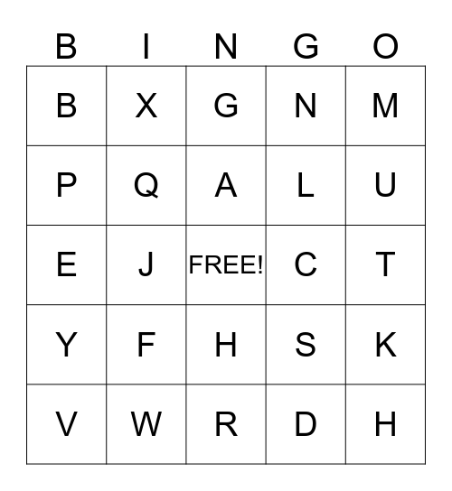 Uppercase Letters Bingo Card