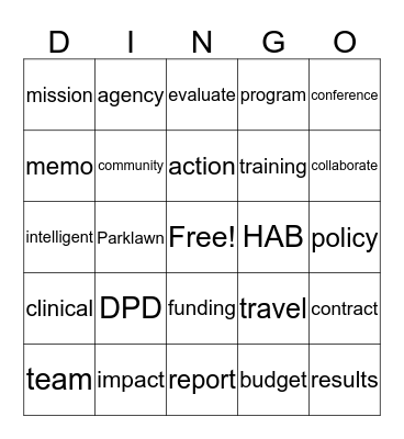 DPD Dingo Bingo Card