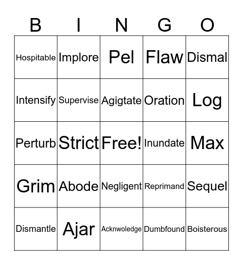 Vocabulary Bingo Card