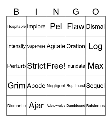 Vocabulary Bingo Card