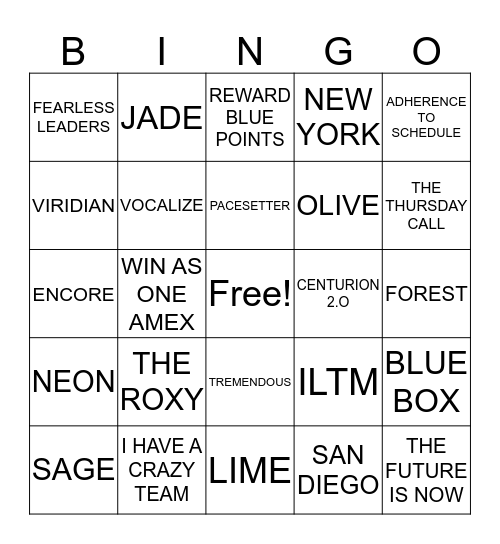 Green Team Bingo Card