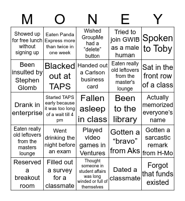 Never Have I Ever Bingo Card