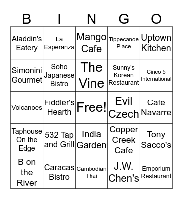 Eat Local  Bingo Card