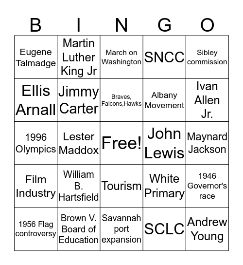 Modern Georgia & Civil Rights  Bingo Card