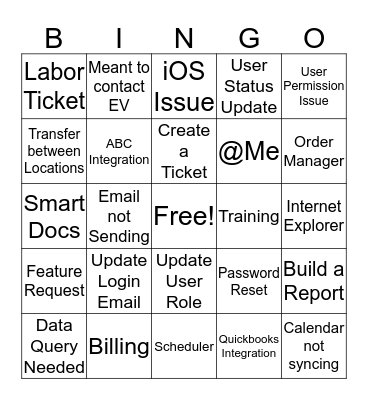 Support Bingo Card