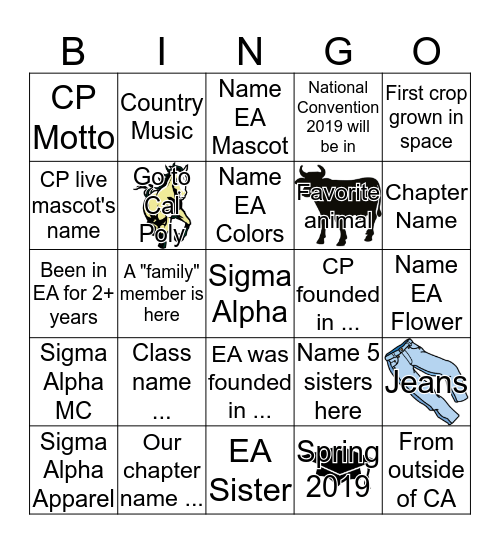 Sigma Alpha Bingo Card