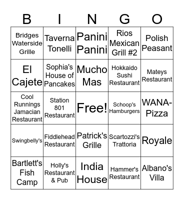 Eat Local  Bingo Card
