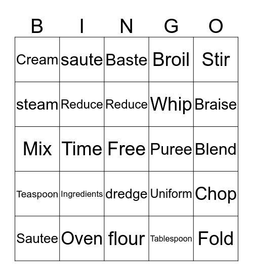 Cooking Terms Bingo Card