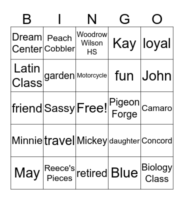 Marsha's 60th Birthday Bingo Card