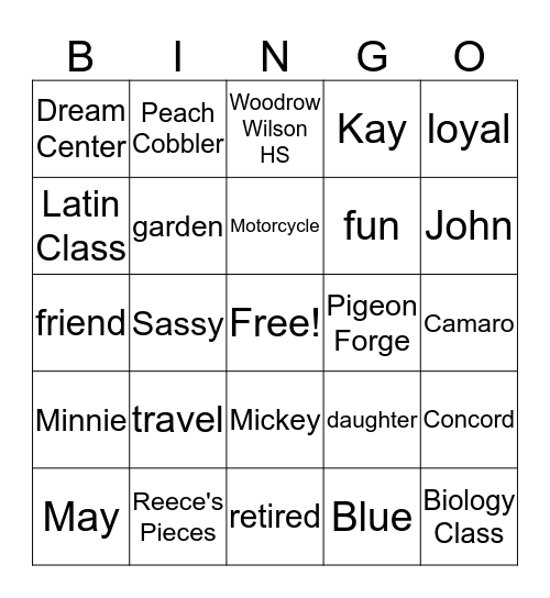 Marsha's 60th Birthday Bingo Card