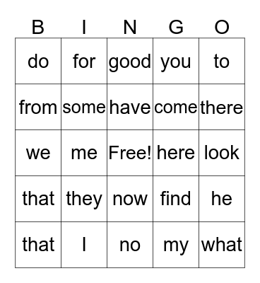 Marianella's Sight Words Bingo Card