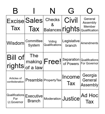 Georgia Government 1 Bingo Card