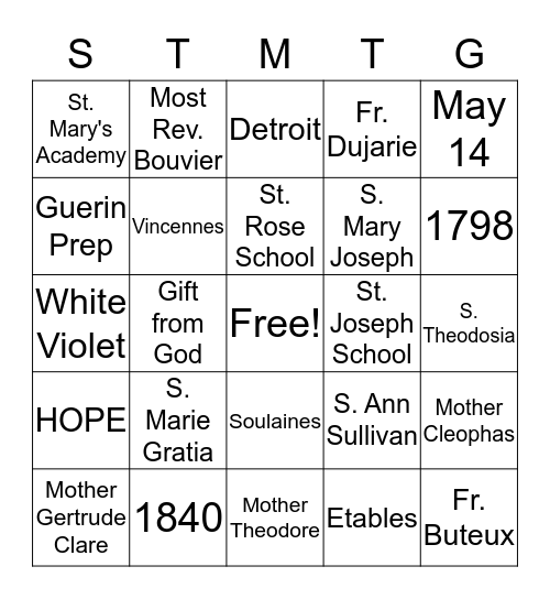 STMTG Bingo Card