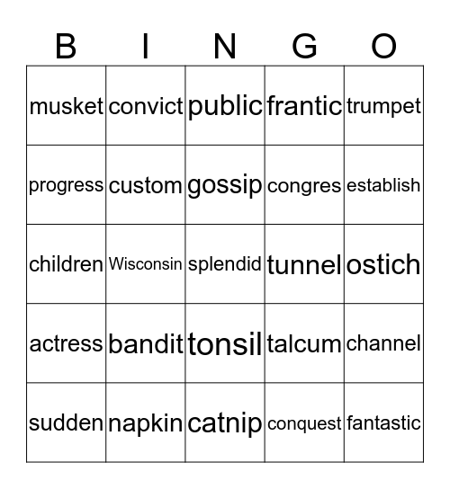 Multi-syllabic Words Bingo Card