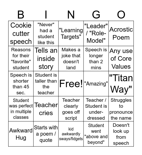 Awards Bingo Card