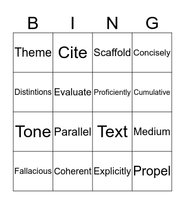 Vocabulary Bingo Card