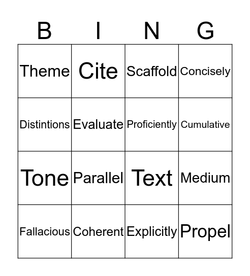 Vocabulary Bingo Card