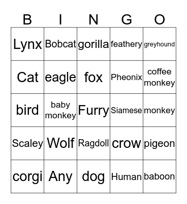 Animals Bingo Card