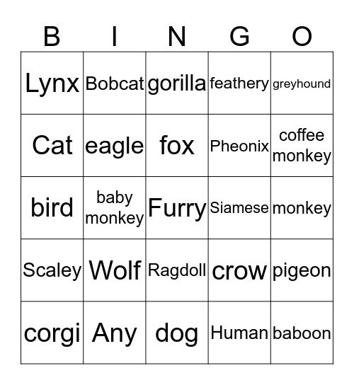 Animals Bingo Card