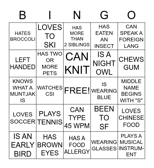 People Bingo Card