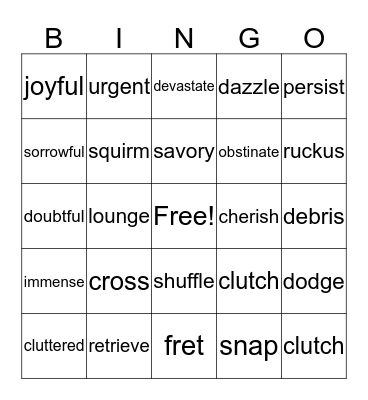 New Vocabulary Words Bingo Card