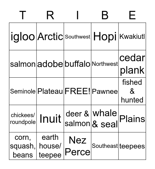 Tribe Bingo! Bingo Card