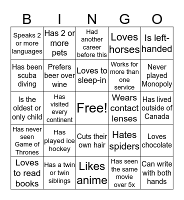 Welcome Bingo Card