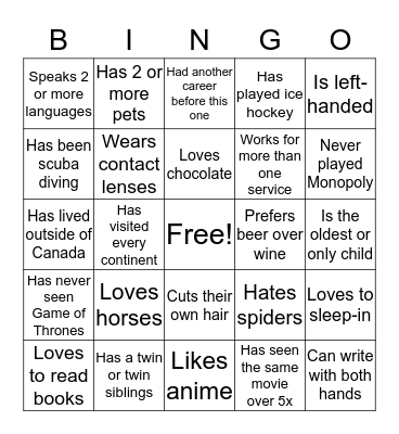 Welcome Bingo Card