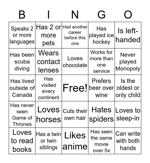 Welcome Bingo Card