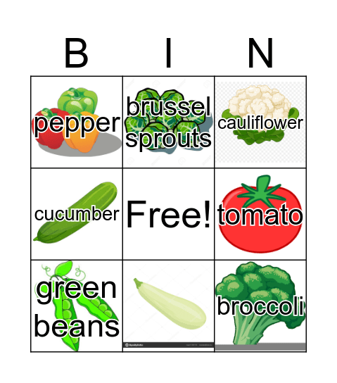 VEGETABLES Bingo Card