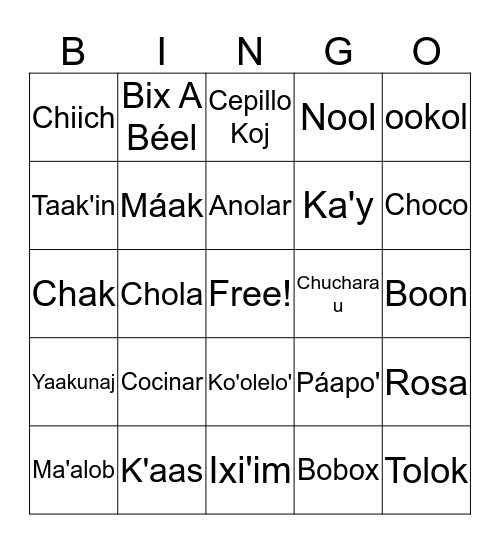 YUCATEC Bingo Card