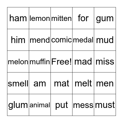M Bingo Card