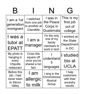 Social Bingo Card