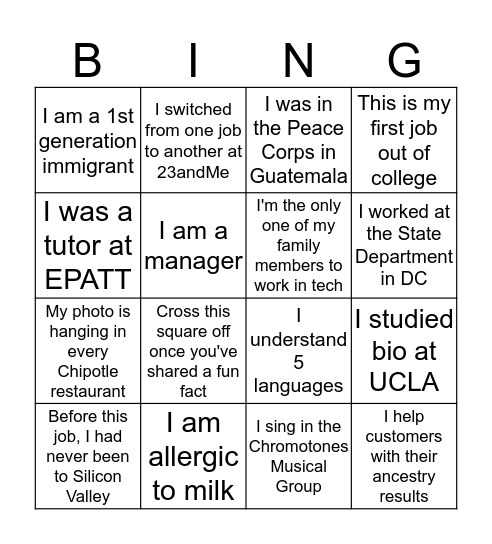 Social Bingo Card