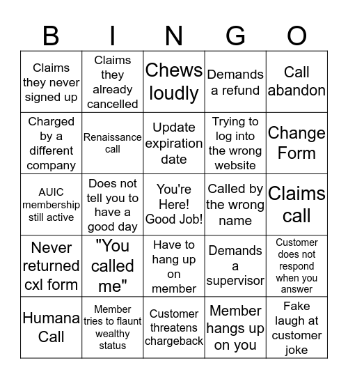 Bad Customer Bingo! Bingo Card