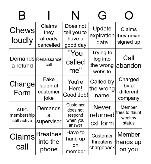 Bad Customer Bingo! Bingo Card