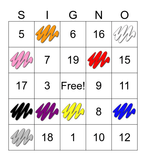 #'s and Colors Bingo Card
