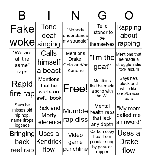 Logic - Confessions Of a Dangerous Mind Bingo Card