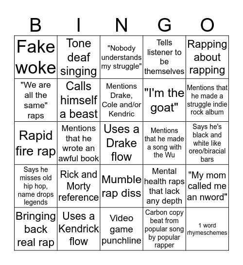 Logic - Confessions Of a Dangerous Mind Bingo Card