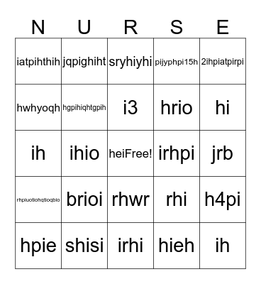 Nurse Bingo Card