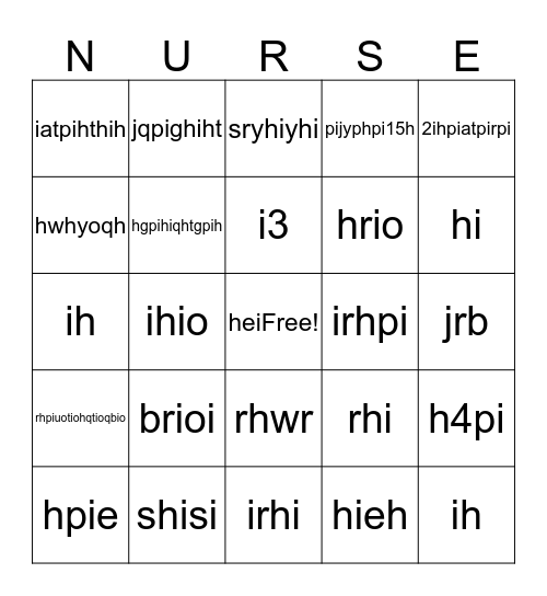 Nurse Bingo Card