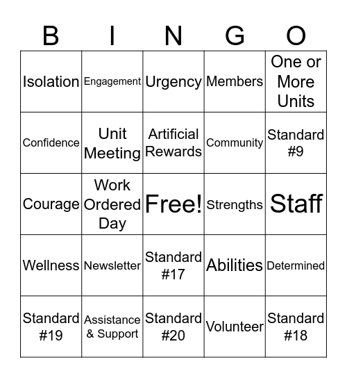 Work Ordered Day Bingo Card
