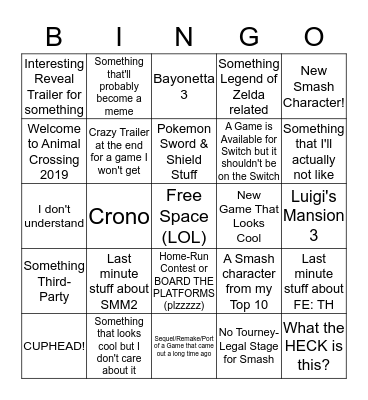 Nintendo Direct June Bingo Card Bingo Card