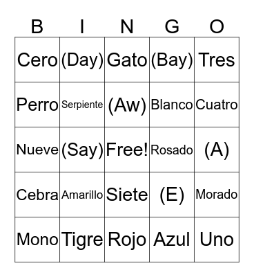 Spanish Bingo Card