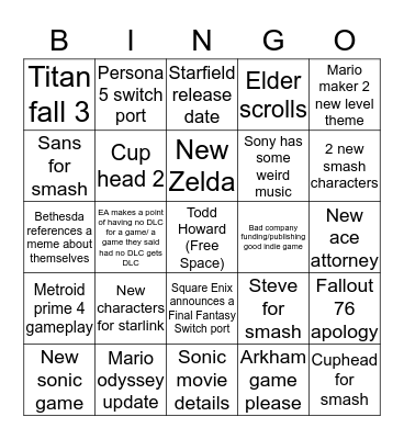 E3 Bingo (Will) Bingo Card