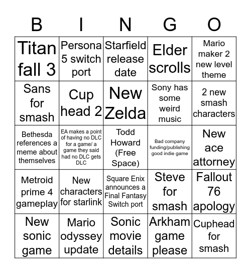 E3 Bingo (Will) Bingo Card